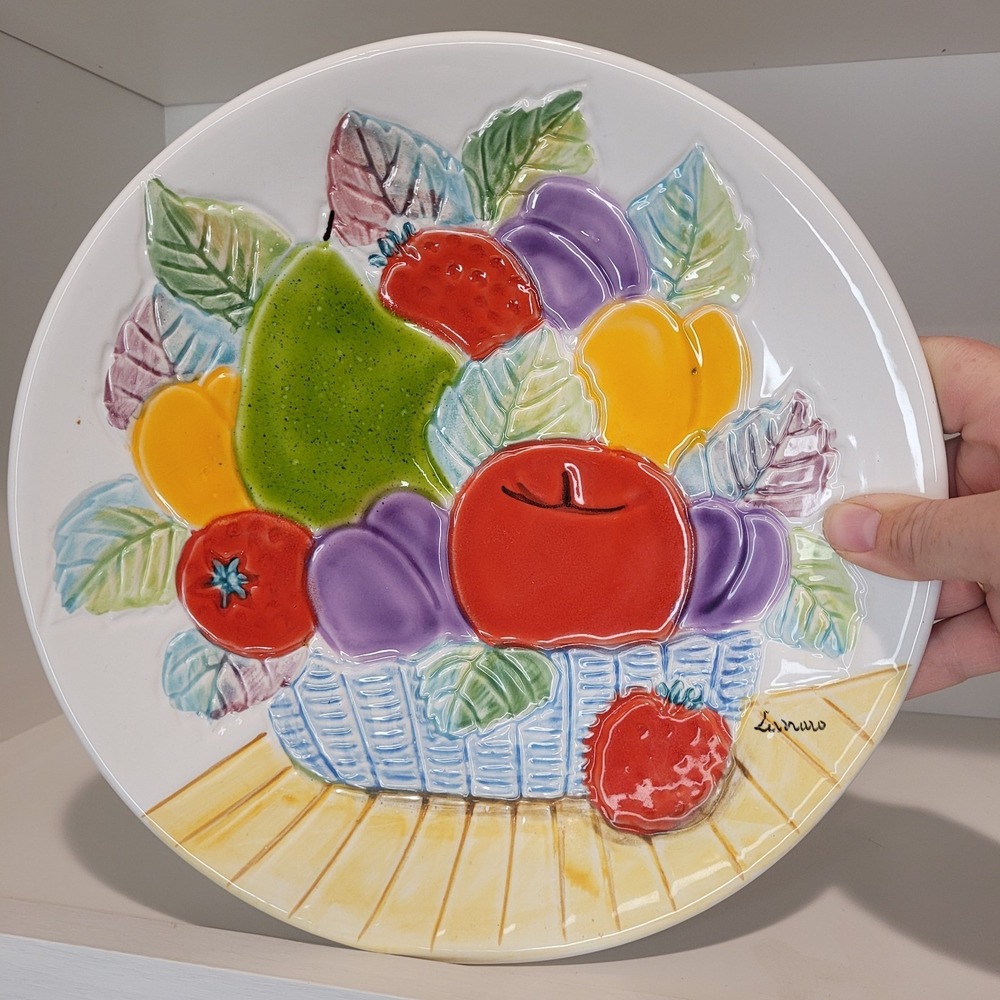 VINTAGE‎ ITALICA ARS 3D Fruit Basket Ceramic Wall Plate Hand Painted Made Italy
